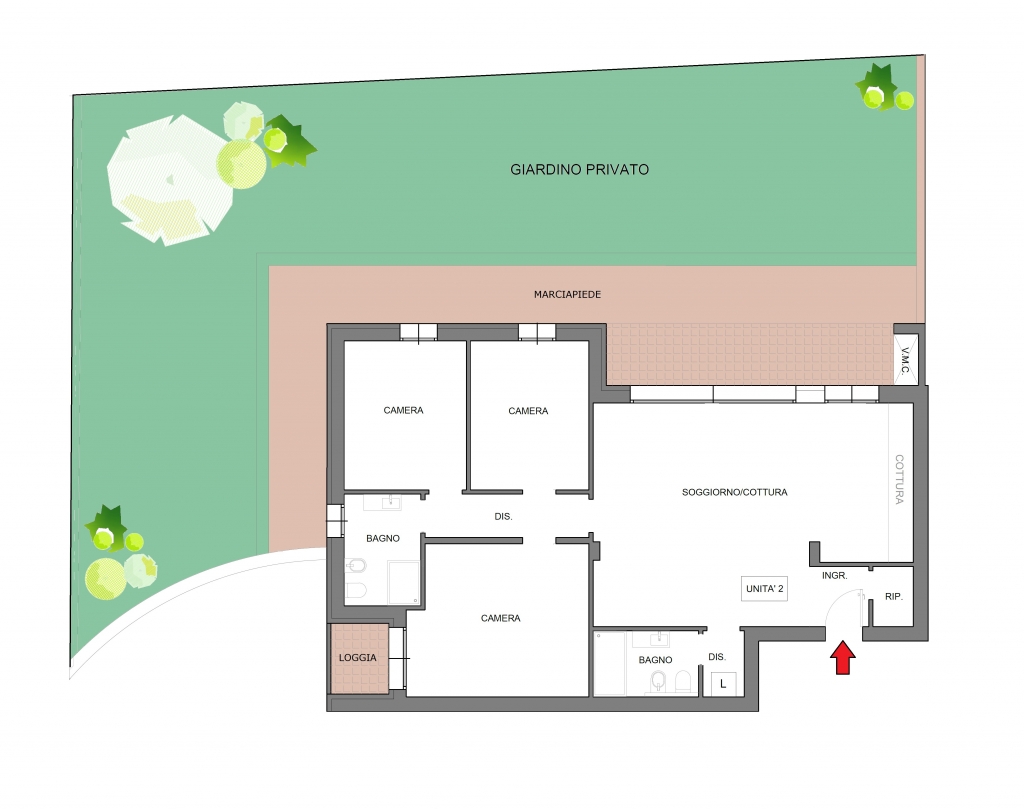 3 camere piano terra